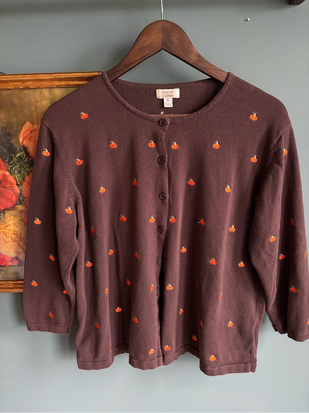 🎃Brown Cardigan with Pumpkin Embroidery🎃